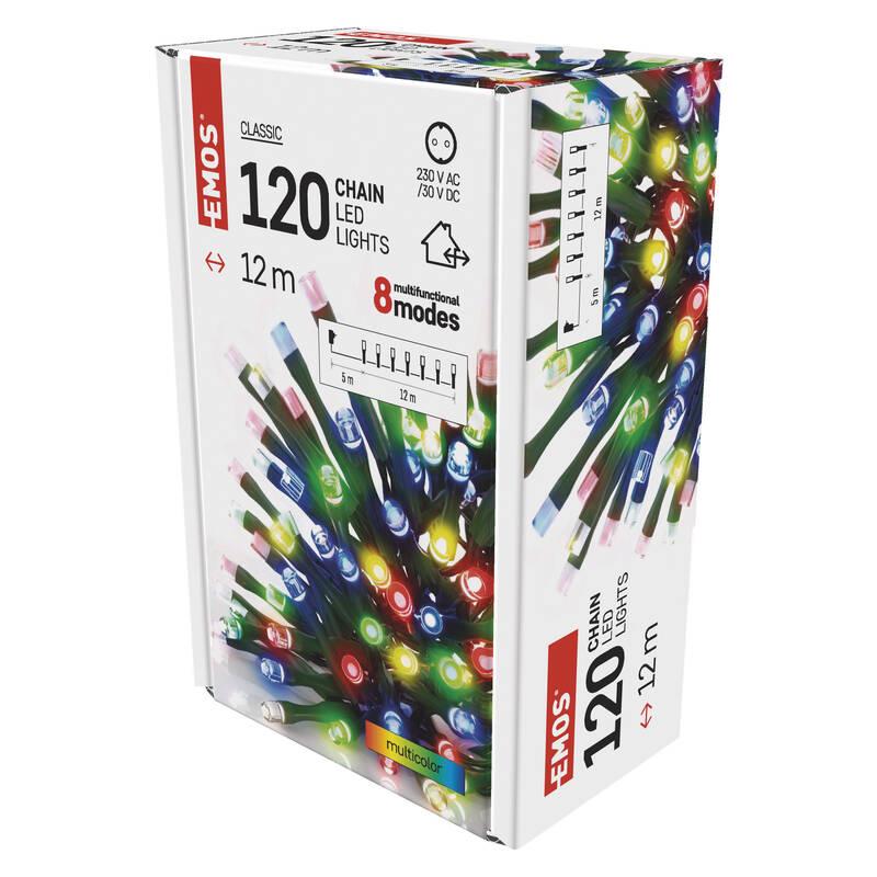 Vánoční osvětlení EMOS 120 LED řetěz, 12 m, venkovní i vnitřní, multicolor, programy, Vánoční, osvětlení, EMOS, 120, LED, řetěz, 12, m, venkovní, i, vnitřní, multicolor, programy