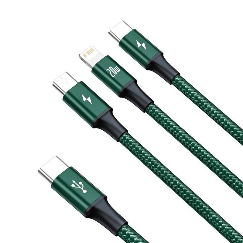 Kabel Baseus Rapid Series 3v1 USB-C PD 20W 1,5m zelený