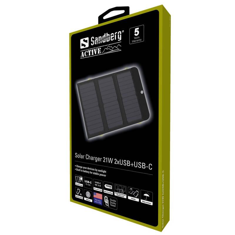 Solární panel Sandberg Solar Charger 21W 2xUSB USB-C černý, Solární, panel, Sandberg, Solar, Charger, 21W, 2xUSB, USB-C, černý
