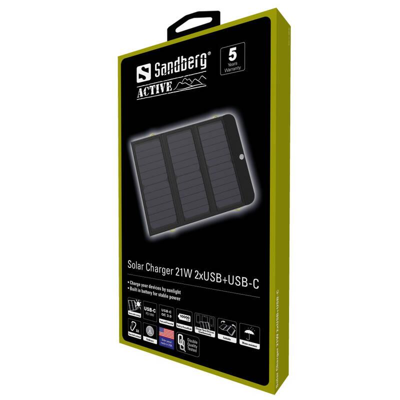 Solární panel Sandberg Solar Charger 21W 2xUSB USB-C černý