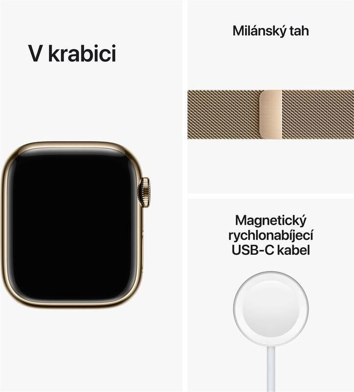 Chytré hodinky Apple Watch Series 8 GPS Cellular 41mm pouzdro ze zlaté nerezové oceli - zlatý milánský tah, Chytré, hodinky, Apple, Watch, Series, 8, GPS, Cellular, 41mm, pouzdro, ze, zlaté, nerezové, oceli, zlatý, milánský, tah