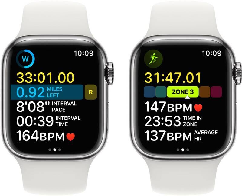 Chytré hodinky Apple Watch Series 8 GPS Cellular 45mm pouzdro ze stříbrné nerezové oceli - bílý sportovní řemínek