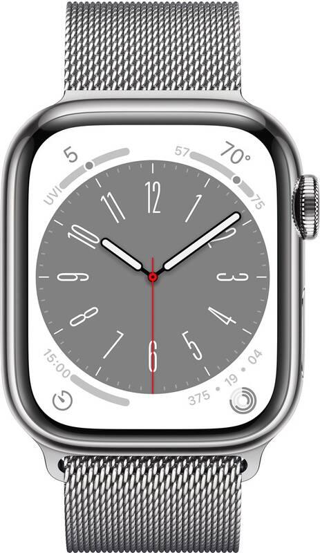 Chytré hodinky Apple Watch Series 8 GPS Cellular 45mm pouzdro ze stříbrné nerezové oceli - stříbrný milánský tah