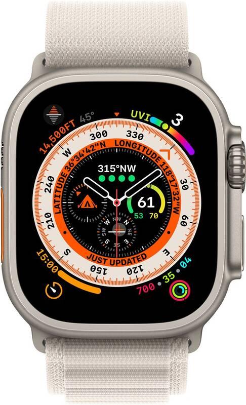 Chytré hodinky Apple Watch Ultra GPS Cellular, 49mm pouzdro z titanu - hvězdně bílý alpský tah - L, Chytré, hodinky, Apple, Watch, Ultra, GPS, Cellular, 49mm, pouzdro, z, titanu, hvězdně, bílý, alpský, tah, L