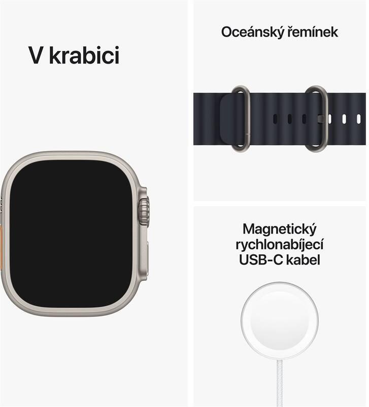 Chytré hodinky Apple Watch Ultra GPS Cellular, 49mm pouzdro z titanu - temně inkoustový oceánský řemínek, Chytré, hodinky, Apple, Watch, Ultra, GPS, Cellular, 49mm, pouzdro, z, titanu, temně, inkoustový, oceánský, řemínek