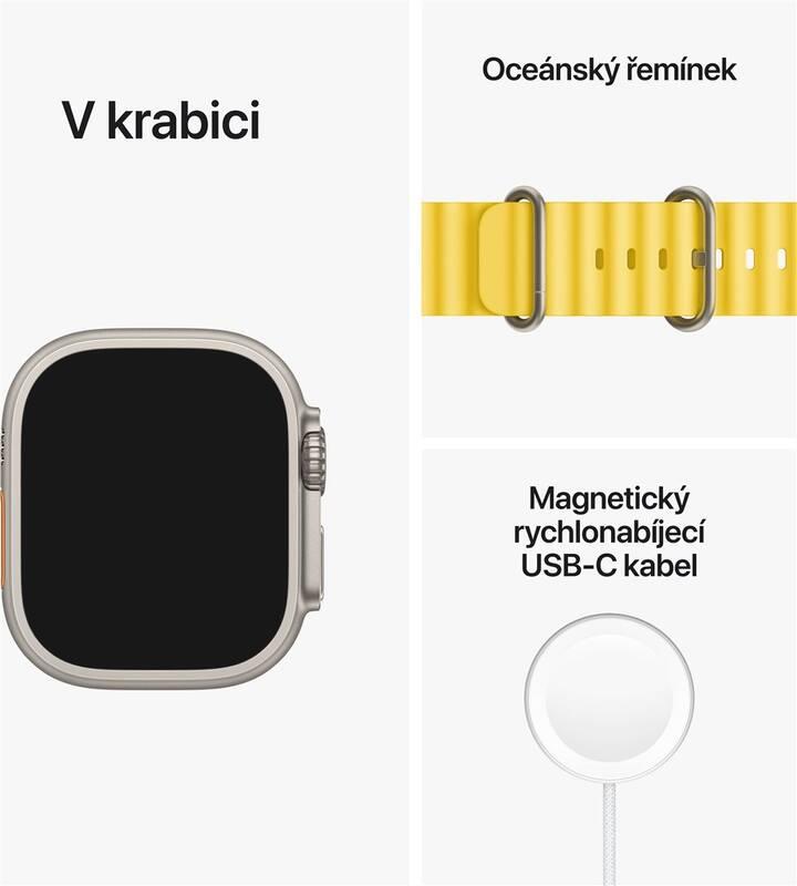 Chytré hodinky Apple Watch Ultra GPS Cellular, 49mm pouzdro z titanu - žlutý oceánský řemínek, Chytré, hodinky, Apple, Watch, Ultra, GPS, Cellular, 49mm, pouzdro, z, titanu, žlutý, oceánský, řemínek