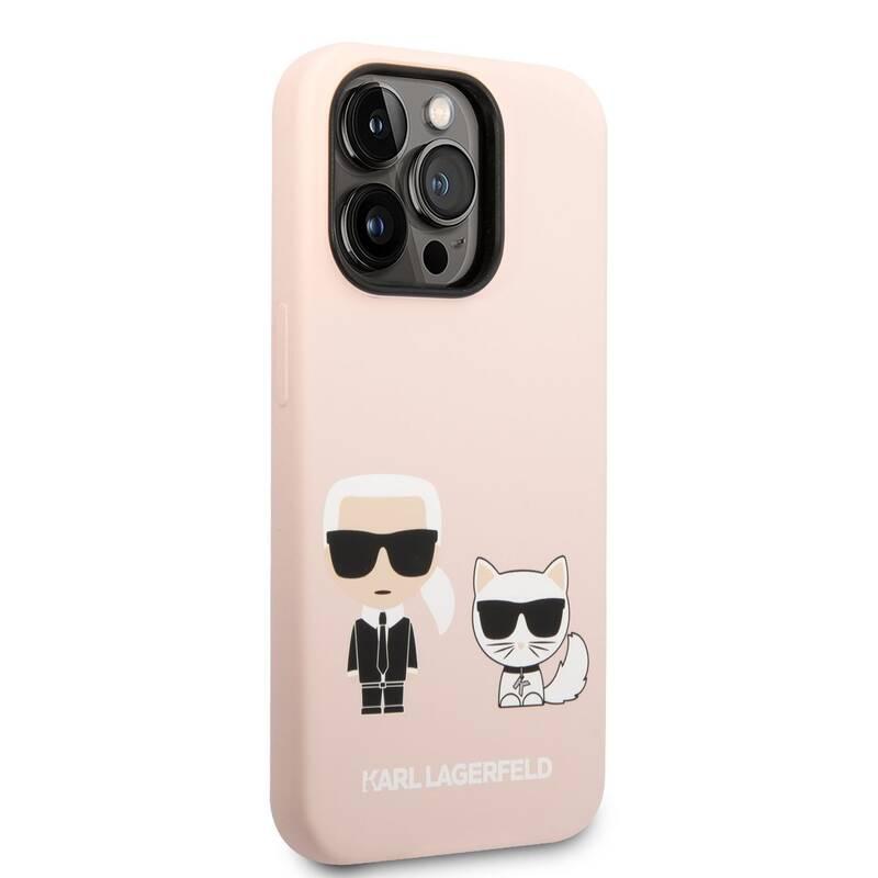 Kryt na mobil Karl Lagerfeld and Choupette Liquid Silicone na Apple iPhone 14 Pro růžový