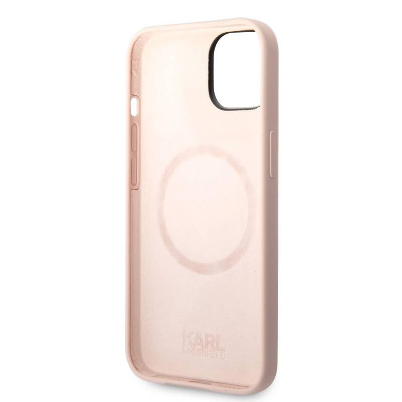 Kryt na mobil Karl Lagerfeld MagSafe Liquid Silicone Karl Head na Apple iPhone 14 růžový