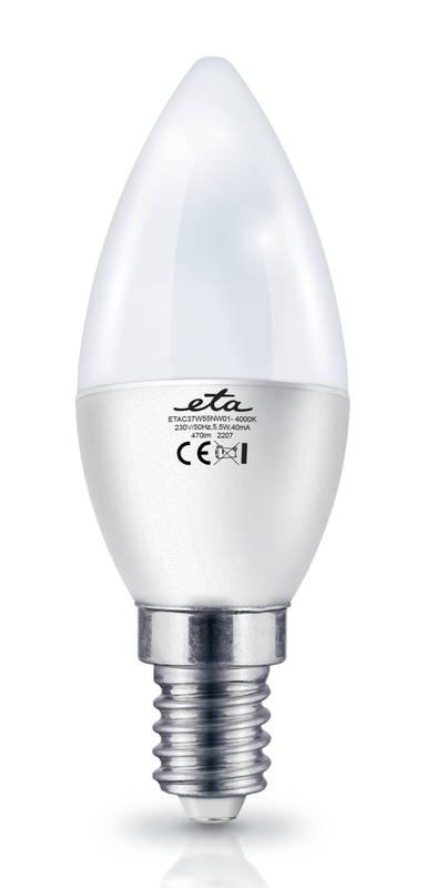 Žárovka LED ETA EKO LEDka svíčka 5,5W, E14, neutrální bílá, Žárovka, LED, ETA, EKO, LEDka, svíčka, 5,5W, E14, neutrální, bílá