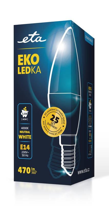 Žárovka LED ETA EKO LEDka svíčka 5,5W, E14, neutrální bílá, Žárovka, LED, ETA, EKO, LEDka, svíčka, 5,5W, E14, neutrální, bílá