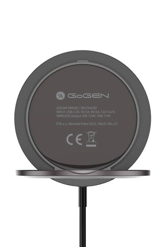 Bezdrátová nabíječka GoGEN s MagSafe funkcí a kovovým držákem černá, Bezdrátová, nabíječka, GoGEN, s, MagSafe, funkcí, a, kovovým, držákem, černá