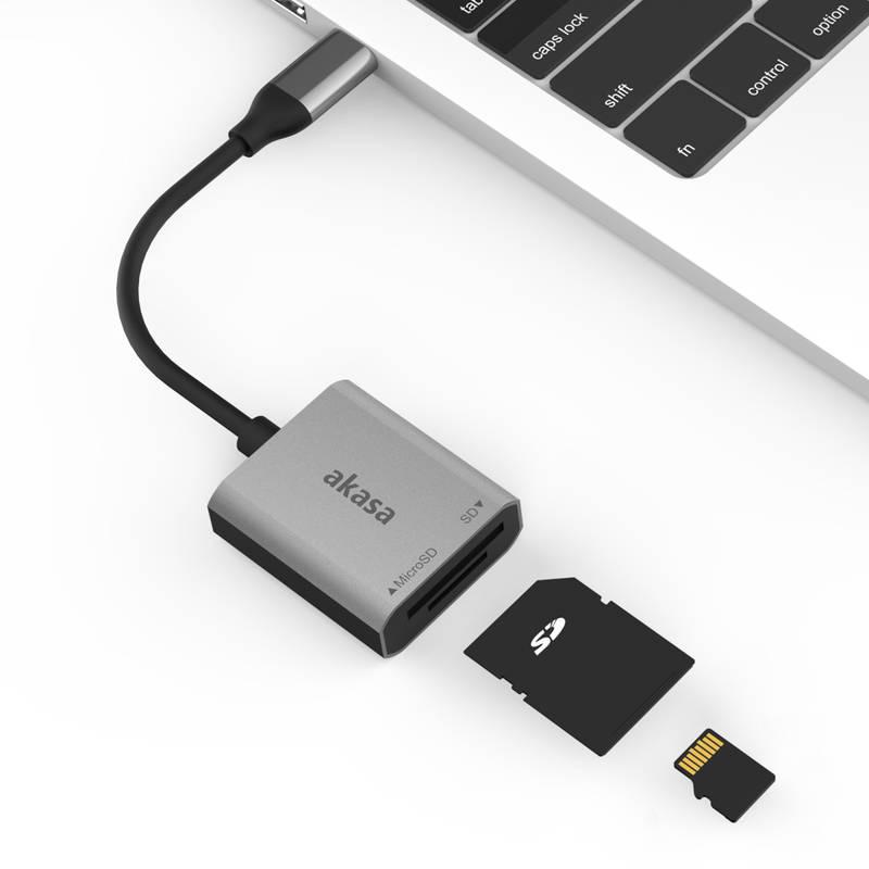 Čtečka paměťových karet akasa SD, microSD, USB 3.2 Type-C