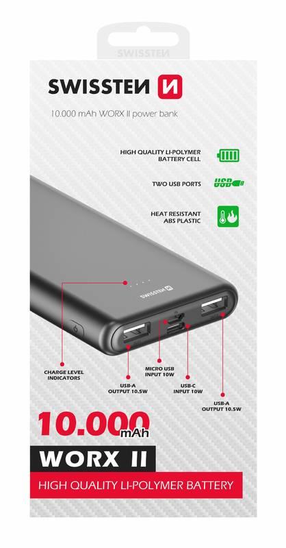 Powerbank Swissten Worx II 10 000 mAh černá
