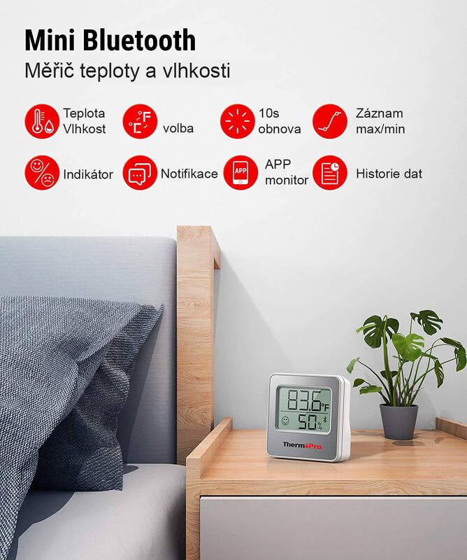Teploměr ThermoPro TP357 BT stříbrný bílý
