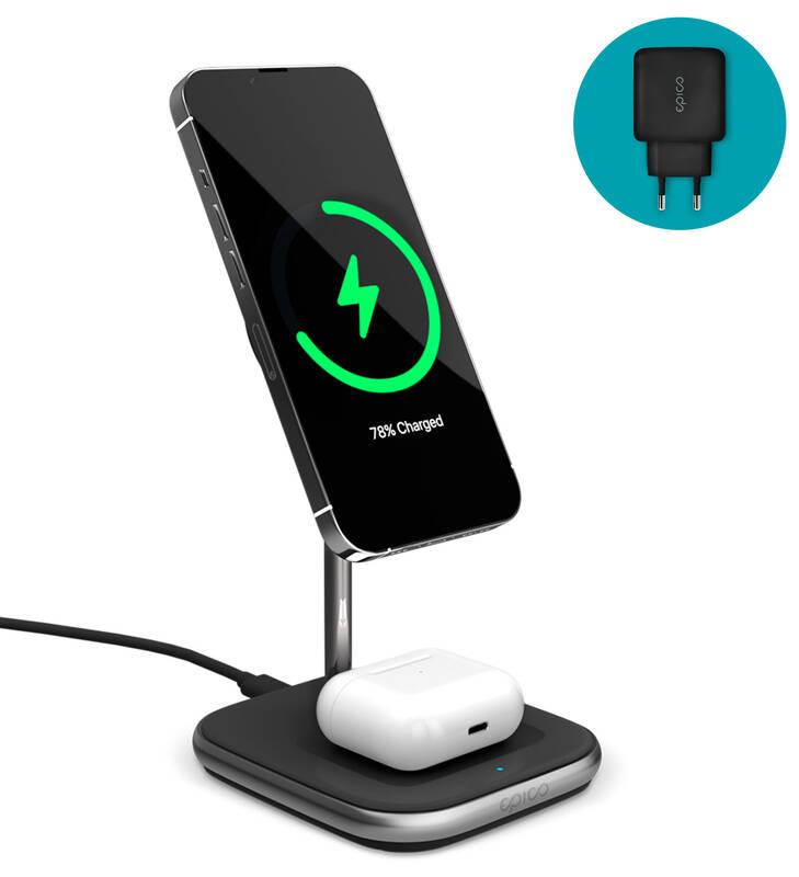 Bezdrátová nabíječka Epico 2v1 MagSafe Wireless černá