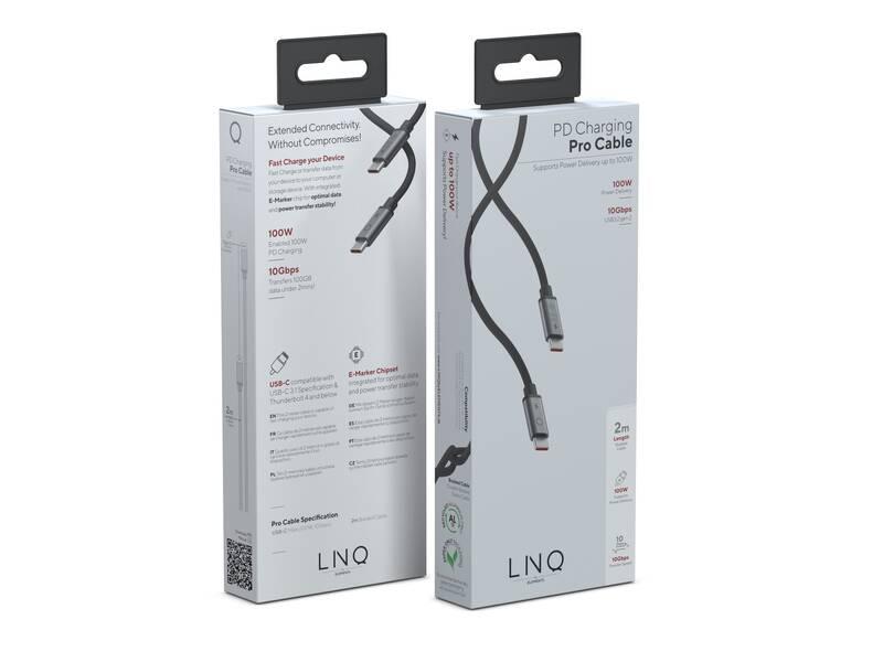 Kabel Linq byELEMENTS USB-C USB-C, 3.2 Gen.2 100W 10Gbps, 2m černý, Kabel, Linq, byELEMENTS, USB-C, USB-C, 3.2, Gen.2, 100W, 10Gbps, 2m, černý