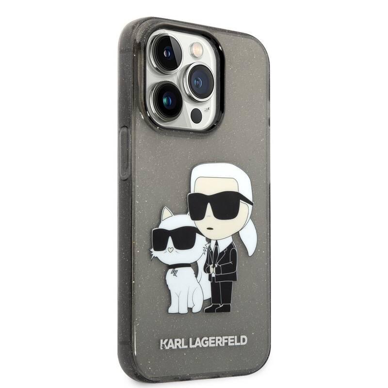 Kryt na mobil Karl Lagerfeld IML Glitter Karl and Choupette NFT na Apple iPhone 14 Pro černý