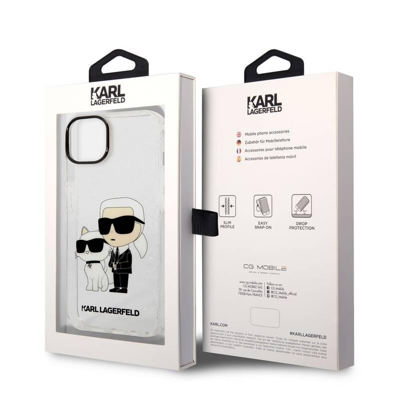 Kryt na mobil Karl Lagerfeld IML Glitter Karl and Choupette NFT na Apple iPhone 14 průhledný