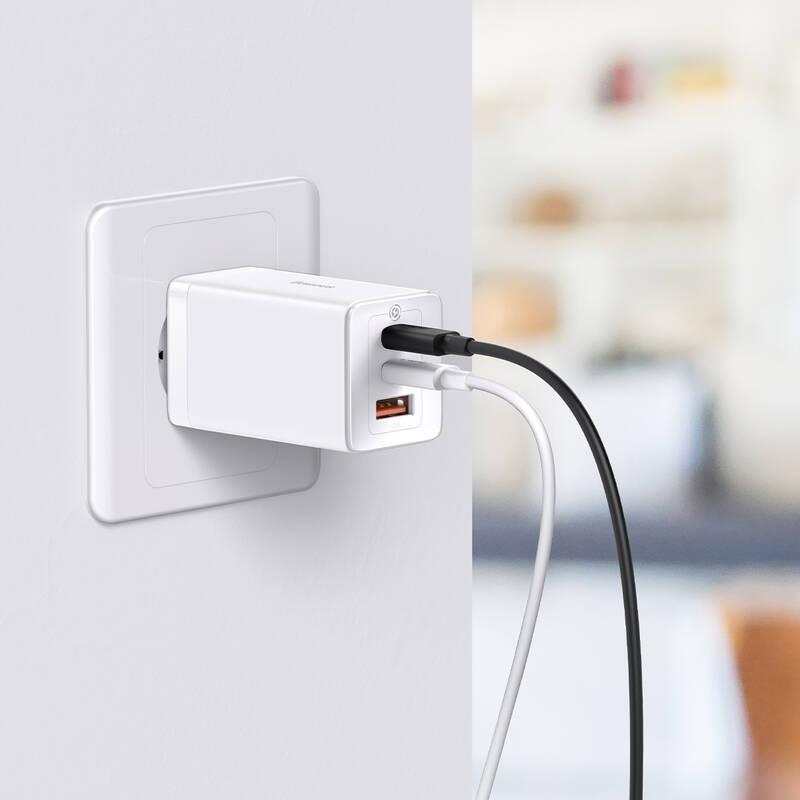 Nabíječka do sítě Baseus GaN5 Pro, 2x USB-C, USB-A, 65W USB-C kabel 1m bílá