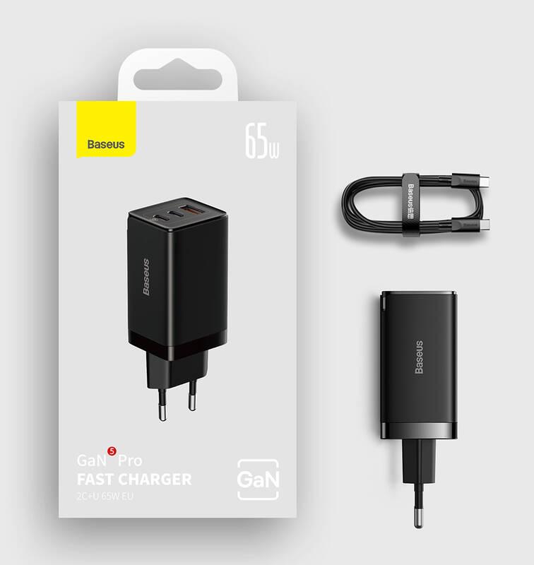 Nabíječka do sítě Baseus GaN5 Pro, 2x USB-C, USB-A, 65W USB-C kabel 1m černá