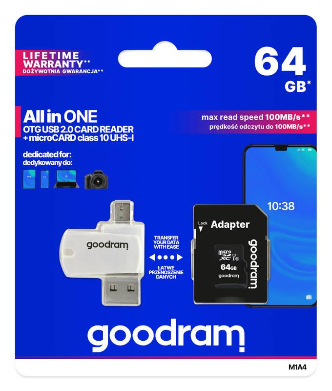 Paměťová karta Goodram MicroSDXC 64GB 10 UHS I All in One adaptér čtečka