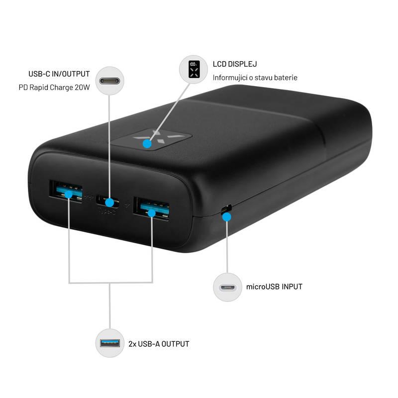 Powerbank FIXED Zen 20 s LCD displejem a výstupem PD 20W, 20 000 mAh černá