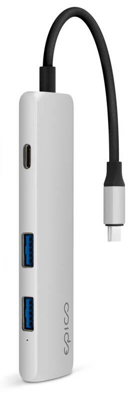 USB Hub Epico USB-C 4K HDMI, USB-C 3.0 PD 60W, 2x USB stříbrný