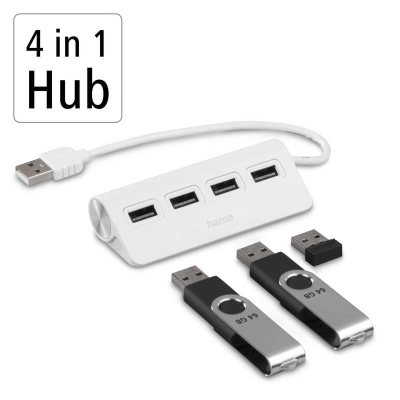 USB Hub Hama 4x USB 2.0 bílý, USB, Hub, Hama, 4x, USB, 2.0, bílý