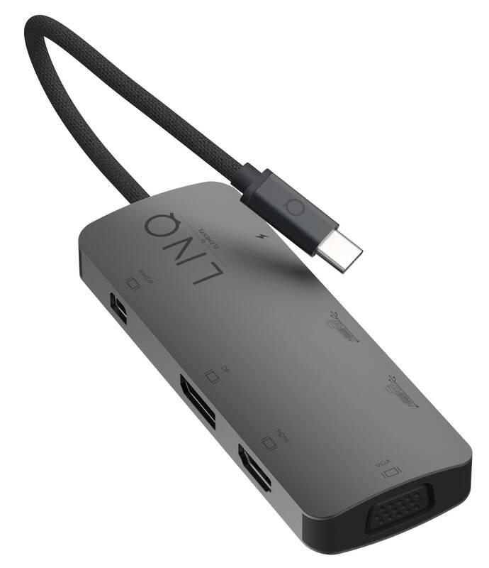 USB Hub Linq byELEMENTS 7v1 USB-C HDMI Triple Display MST šedý