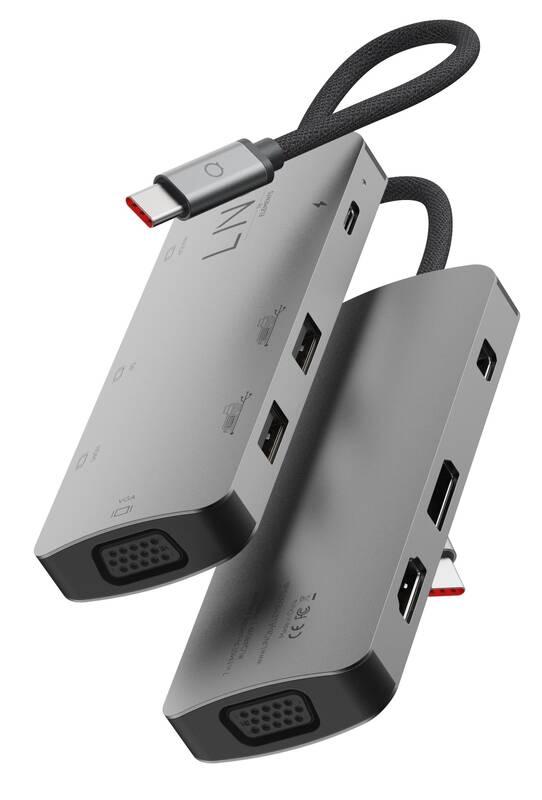 USB Hub Linq byELEMENTS 7v1 USB-C HDMI Triple Display MST šedý