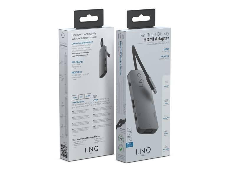 USB Hub Linq byELEMENTS 7v1 USB-C HDMI Triple Display MST šedý