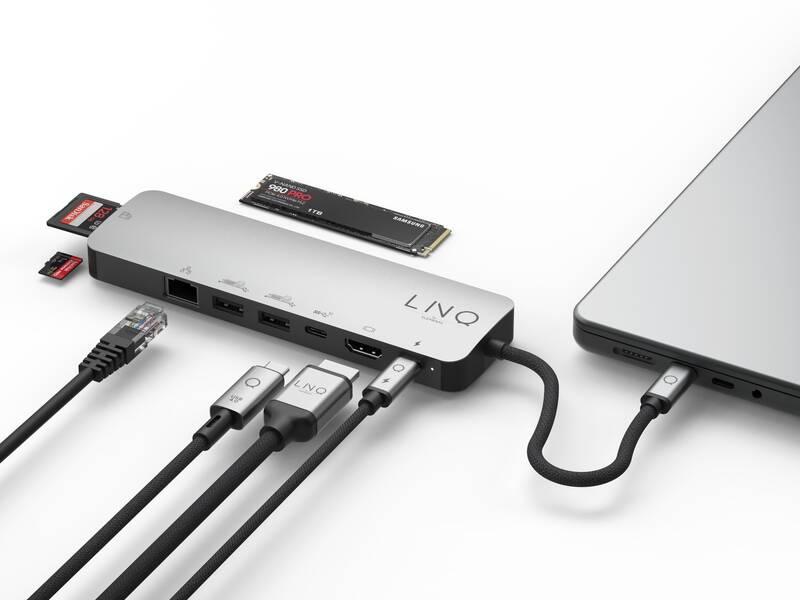 USB Hub Linq byELEMENTS 9v1 SSD PRO USB-C Multiport Hub šedý
