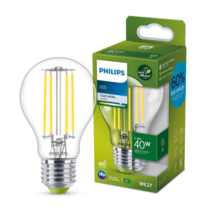 Žárovka LED Philips filament klasik, E27, 2,3W, studená bílá
