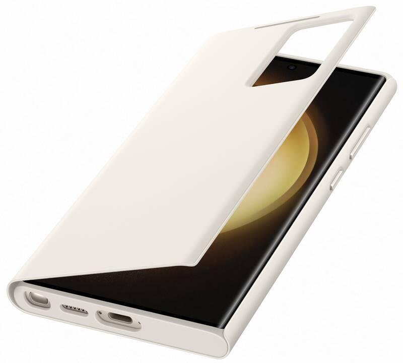 Pouzdro na mobil flipové Samsung Smart View na Galaxy S23 Ultra krémové