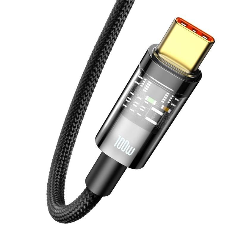 Kabel Baseus Explorer Series USB-A USB-C s inteligentním vypnutím 100 W, 1m černý