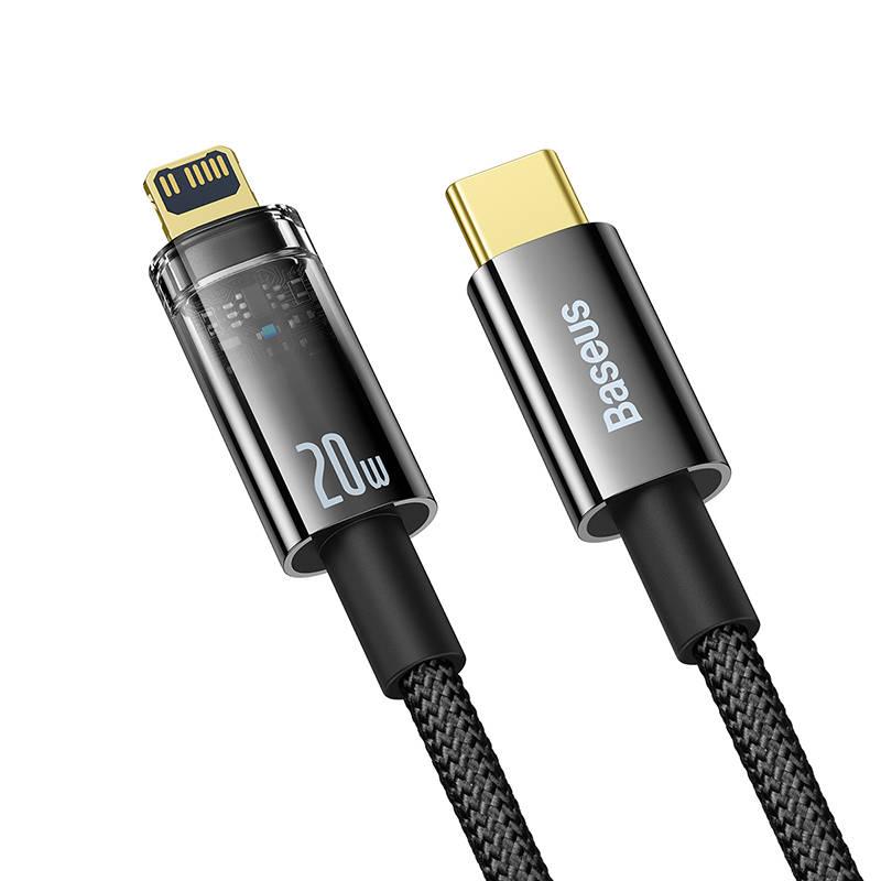 Kabel Baseus Explorer Series USB-C Lightning s inteligentním vypnutím 20 W, 2m černý