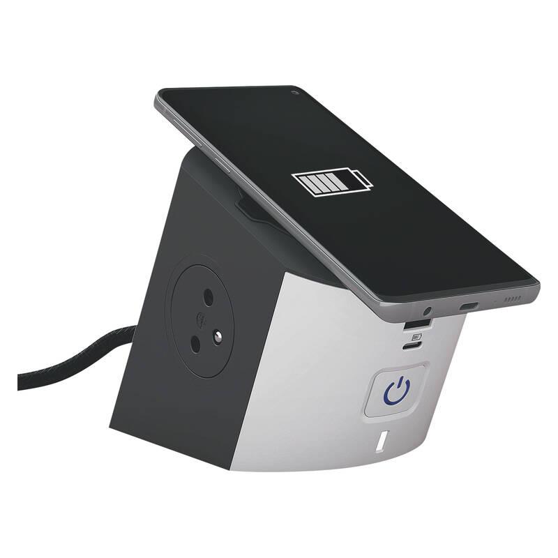 Kabel prodlužovací Legrand 2x zásuvka, USB, bezdrátové nabíjení, 2m černý bílý