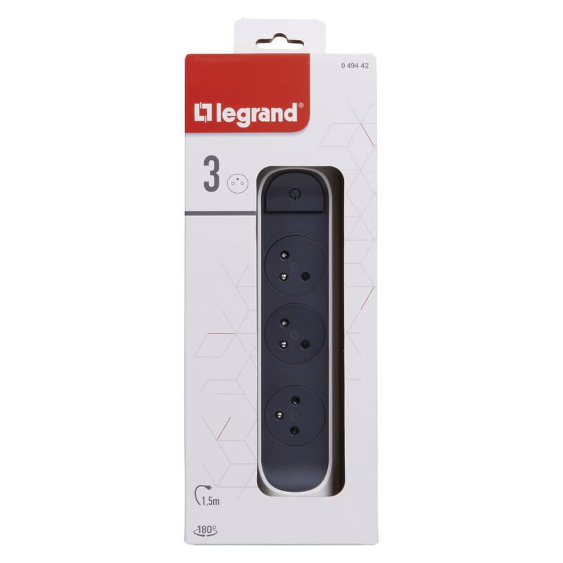 Kabel prodlužovací Legrand 3x zásuvka, s vypínačem, 1,5m černý bílý