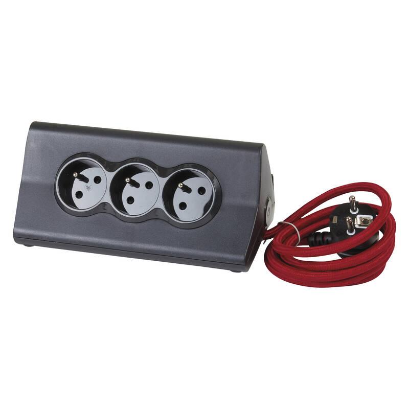 Kabel prodlužovací Legrand 3x zásuvka, USB, 1,5m černý červený