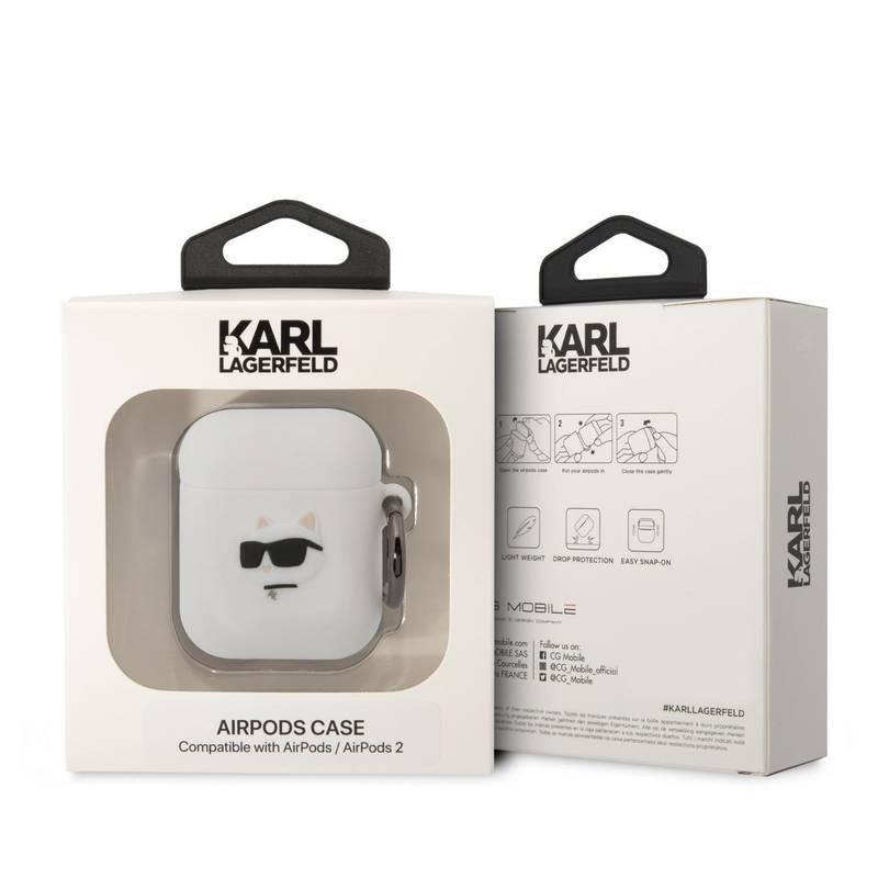 Pouzdro Karl Lagerfeld 3D Logo NFT Choupette Head na Airpods 1 2 bílé