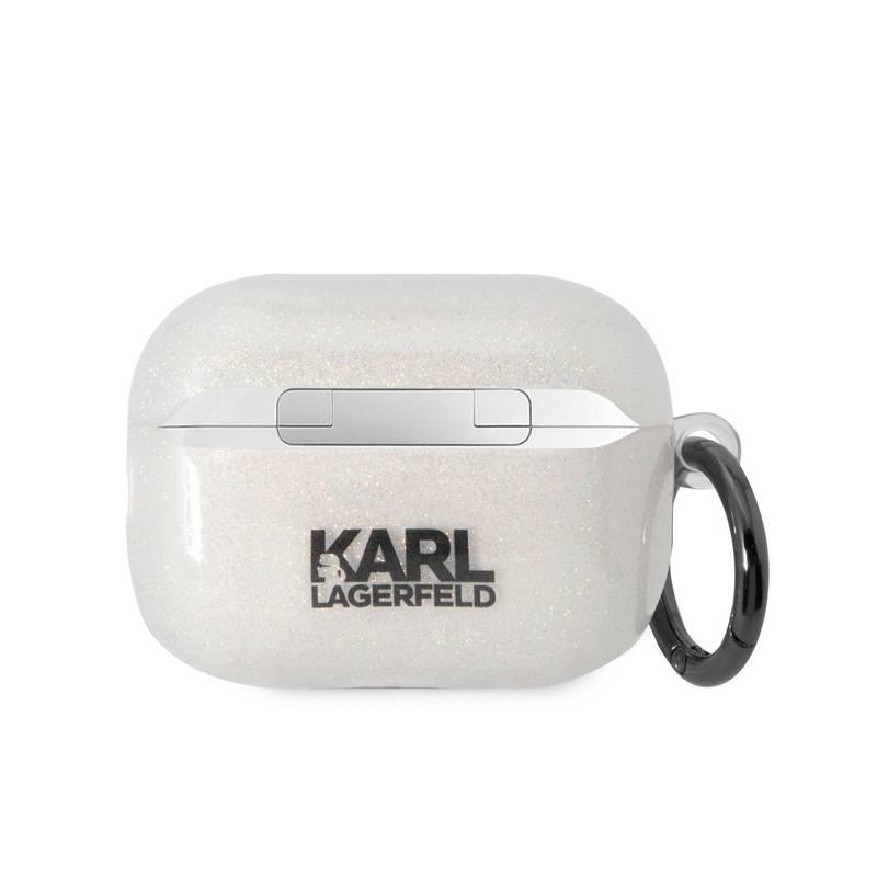 Pouzdro Karl Lagerfeld 3D Logo NFT Karl and Choupette Glitter na Airpods Pro 2 bílé