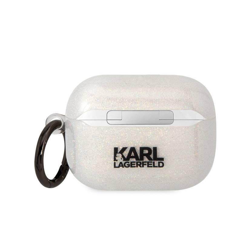 Pouzdro Karl Lagerfeld 3D Logo NFT Karl and Choupette Glitter na Airpods Pro bílé
