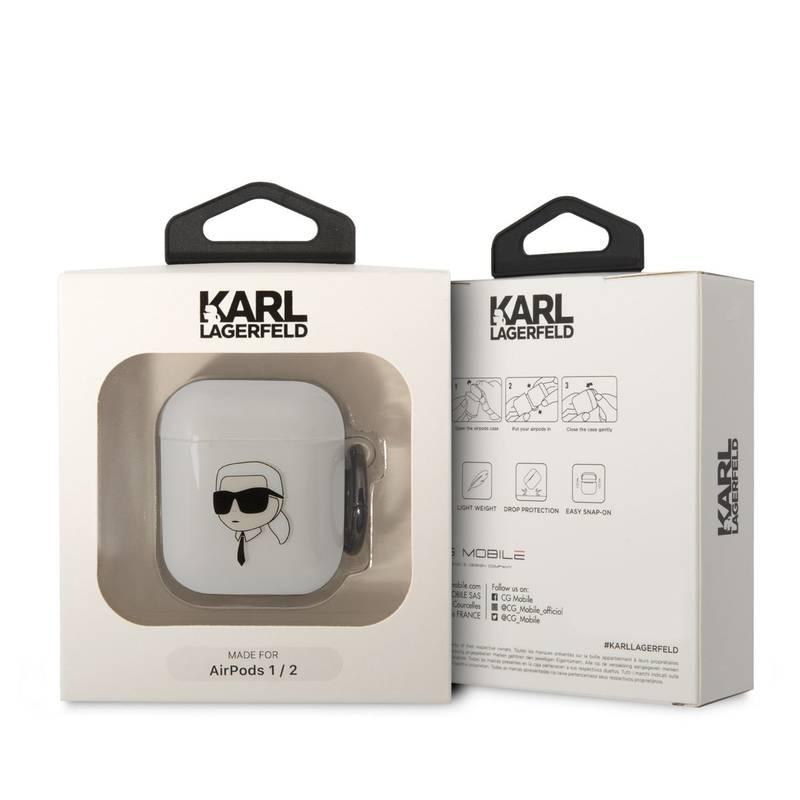 Pouzdro Karl Lagerfeld 3D Logo NFT Karl Head na Airpods 1 2 bílé
