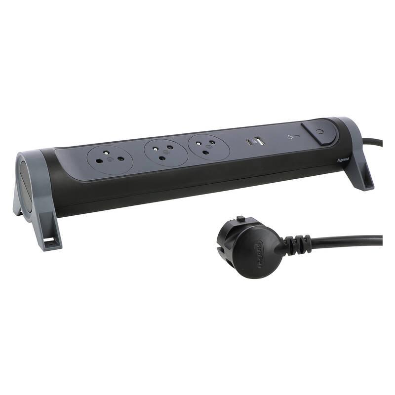 Přepěťová ochrana Legrand 3x zásuvka, USB, USB-C, 1,5m černá