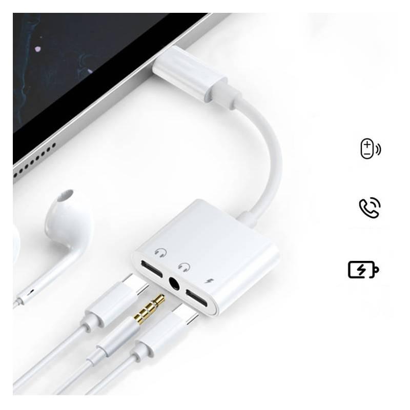 Redukce COTECi 3v1 USB-C Jack 3,5mm, 2x USB-C bílá