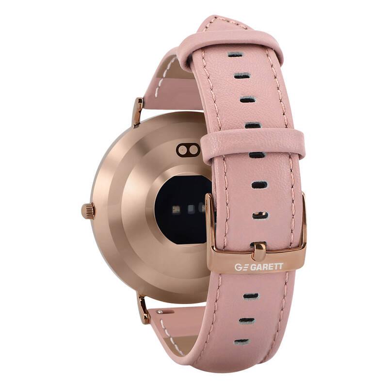 Chytré hodinky Garett Verona - zlatá s růžovým koženým řemínkem