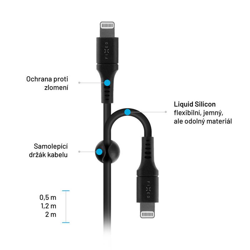 Kabel FIXED Liquid silicone USB-C Lightning s podporou PD, MFi, 0,5m černý, Kabel, FIXED, Liquid, silicone, USB-C, Lightning, s, podporou, PD, MFi, 0,5m, černý