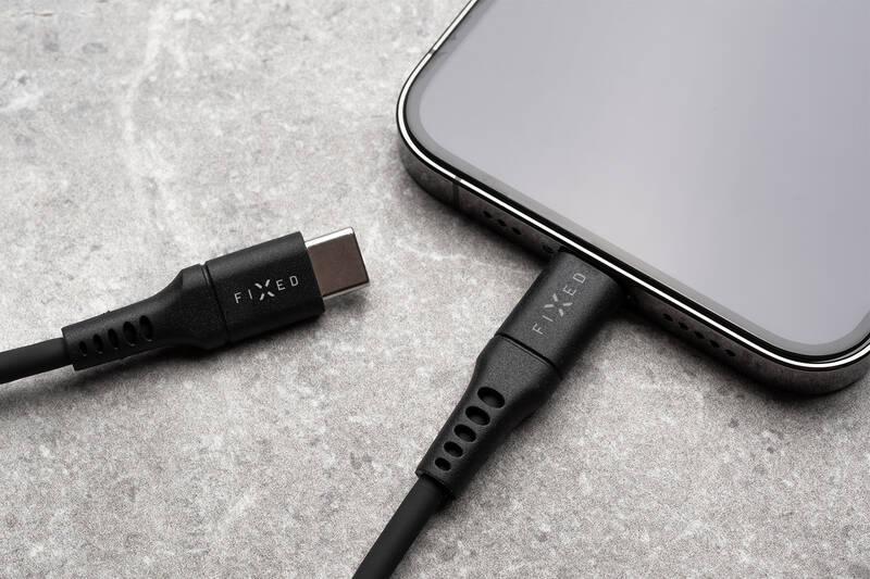 Kabel FIXED Liquid silicone USB-C Lightning s podporou PD, MFi, 0,5m černý, Kabel, FIXED, Liquid, silicone, USB-C, Lightning, s, podporou, PD, MFi, 0,5m, černý