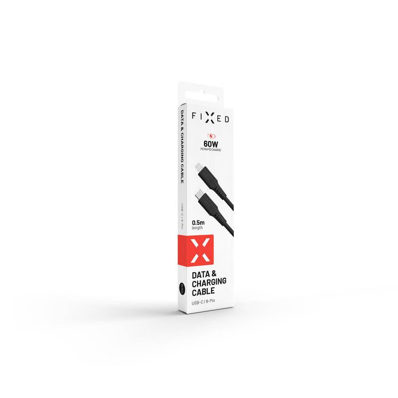 Kabel FIXED Liquid silicone USB-C Lightning s podporou PD, MFi, 0,5m černý, Kabel, FIXED, Liquid, silicone, USB-C, Lightning, s, podporou, PD, MFi, 0,5m, černý