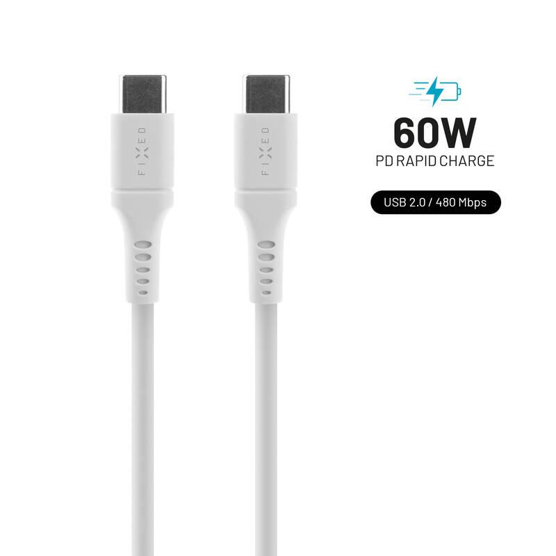 Kabel FIXED Liquid silicone USB-C USB-C s podporou PD, 60W, 2m bílý, Kabel, FIXED, Liquid, silicone, USB-C, USB-C, s, podporou, PD, 60W, 2m, bílý